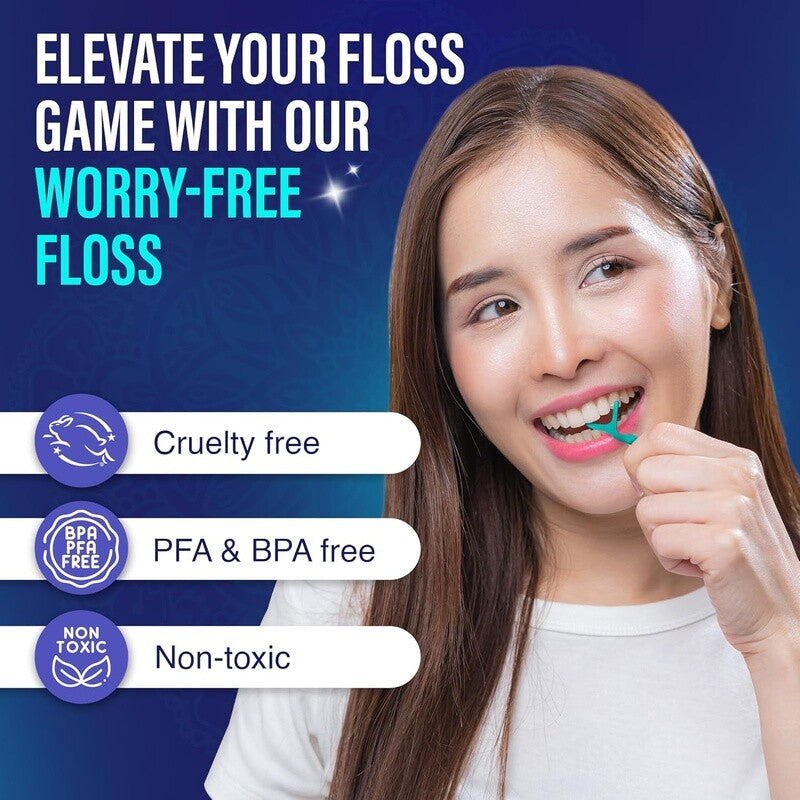 Dental Floss Picks Non-Shred Cocomint Flavor 60 Pack Travel Friendly