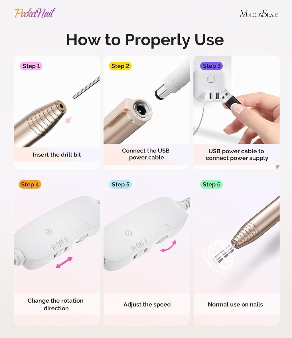 Electric Nail Drill Set for Manicure Pedicure - Portable Nail File Kit with 8 Bits