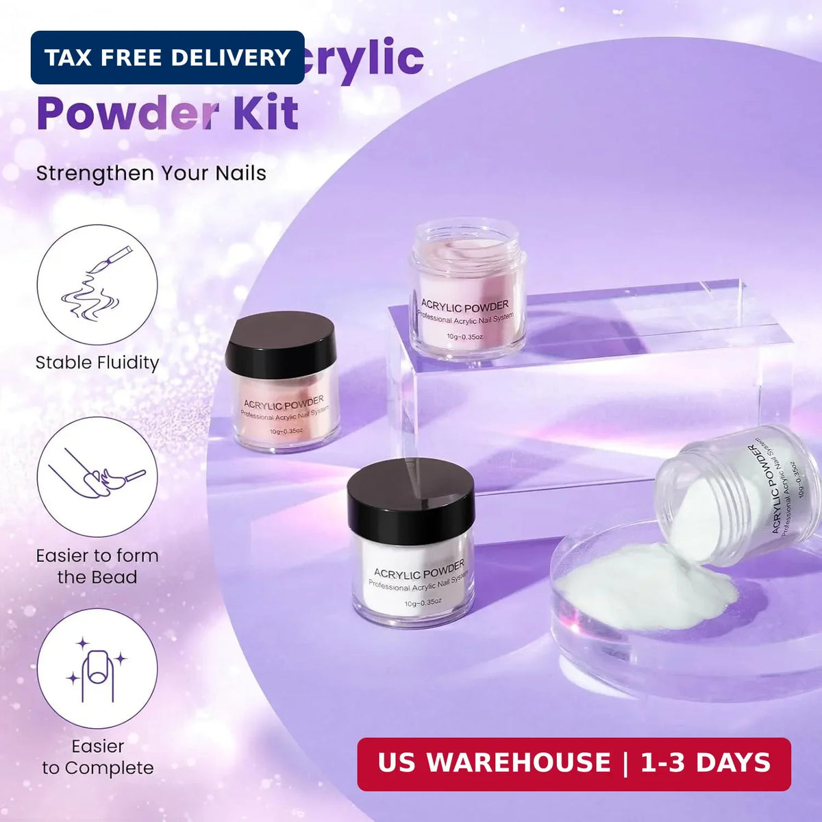 Beginner Nail Art Kit with Acrylic, Glitter Powder & Tools