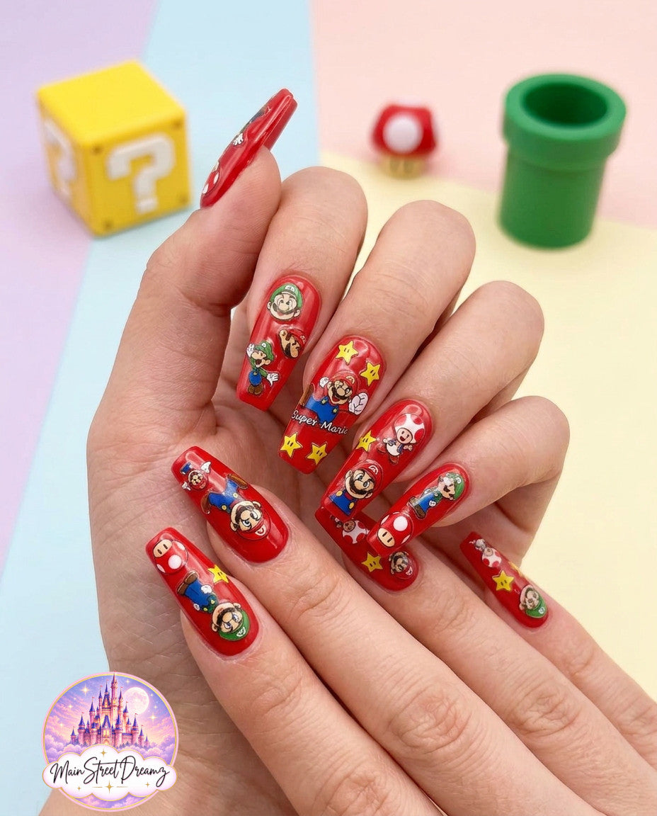 5D Super Mario Bros Nail Stickers - Character Art for Nails