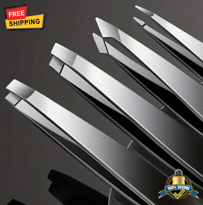 4-Piece Professional Tweezers Set for Eyebrows, Splinters & Ingrown Hair Removal