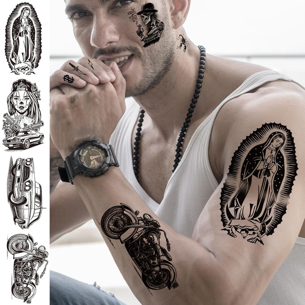 Temporary Tattoos Kit 12 Sheets Halloween Chicano Cholo Chola 110+ Designs Waterproof