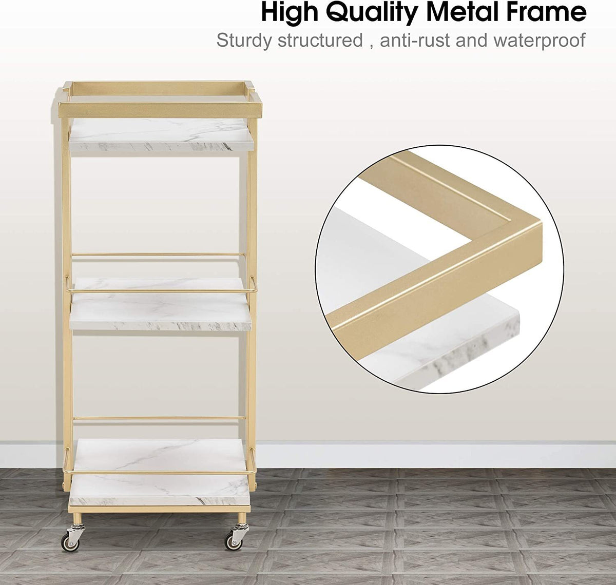 Multi-Purpose Household Storage Cart with 3 Shelves on Wheels