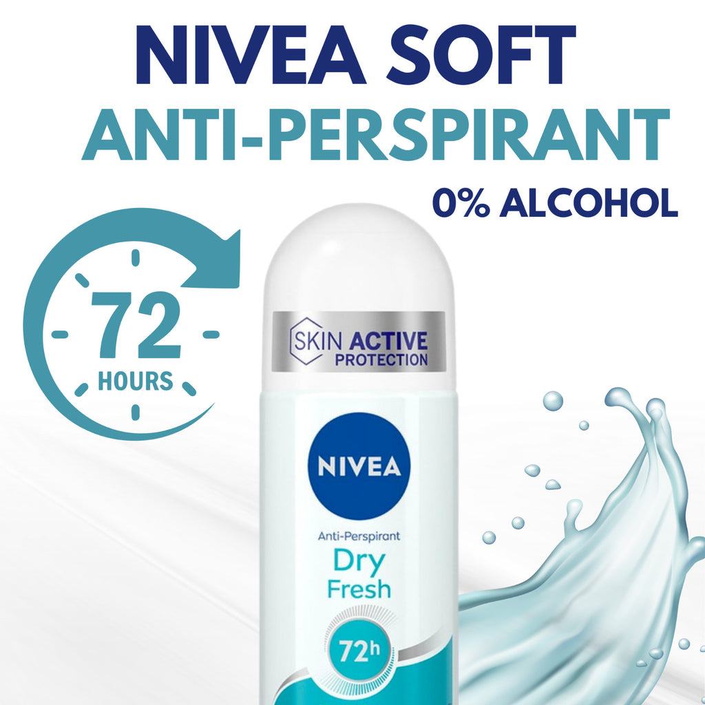 Nivea Anti-Perspirant Dry Fresh 72H Deodorant Alcohol-Free Pack of 3