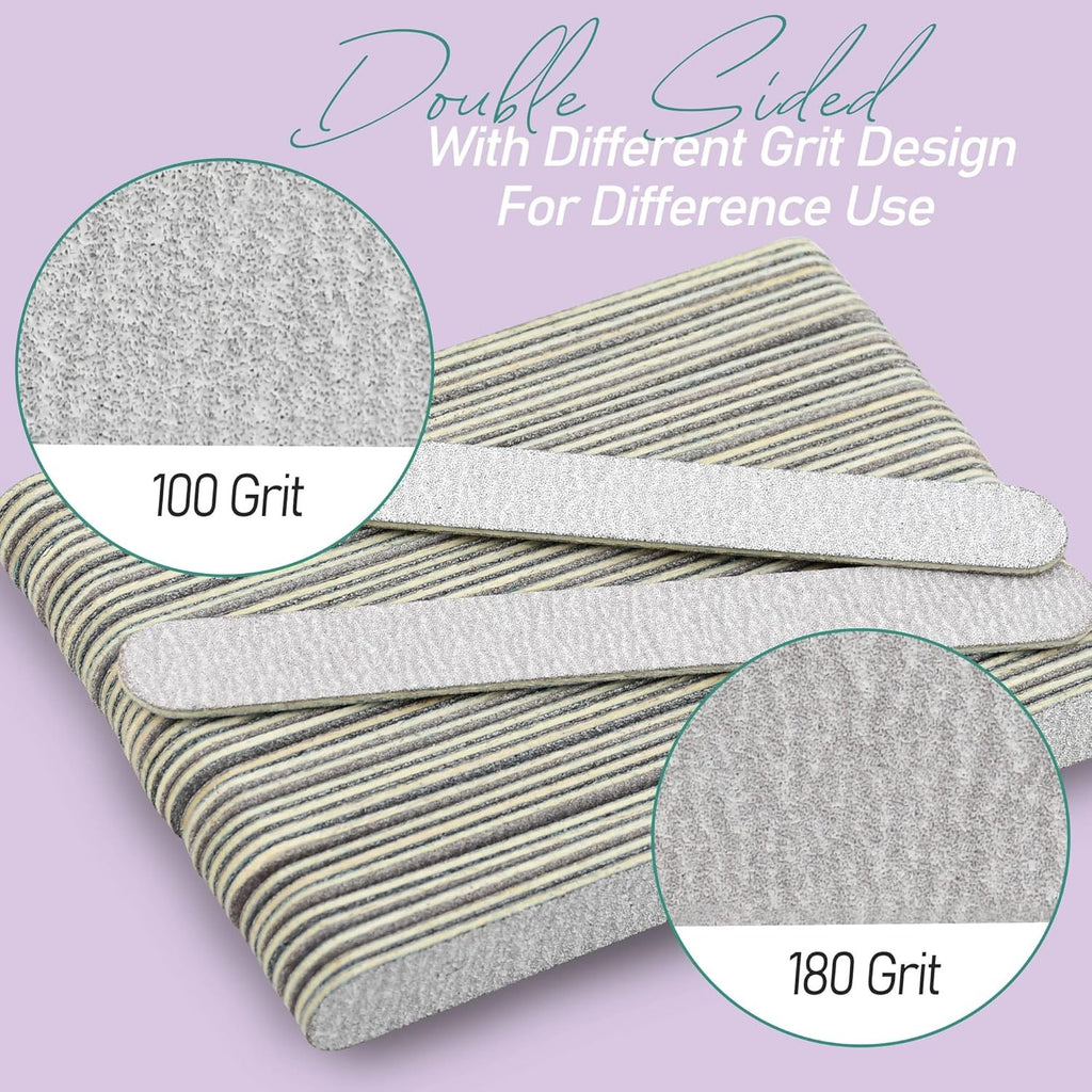 Disposable Nail Files 100/180 Grit - Professional Double Sided Emery Boards, 5 Inch