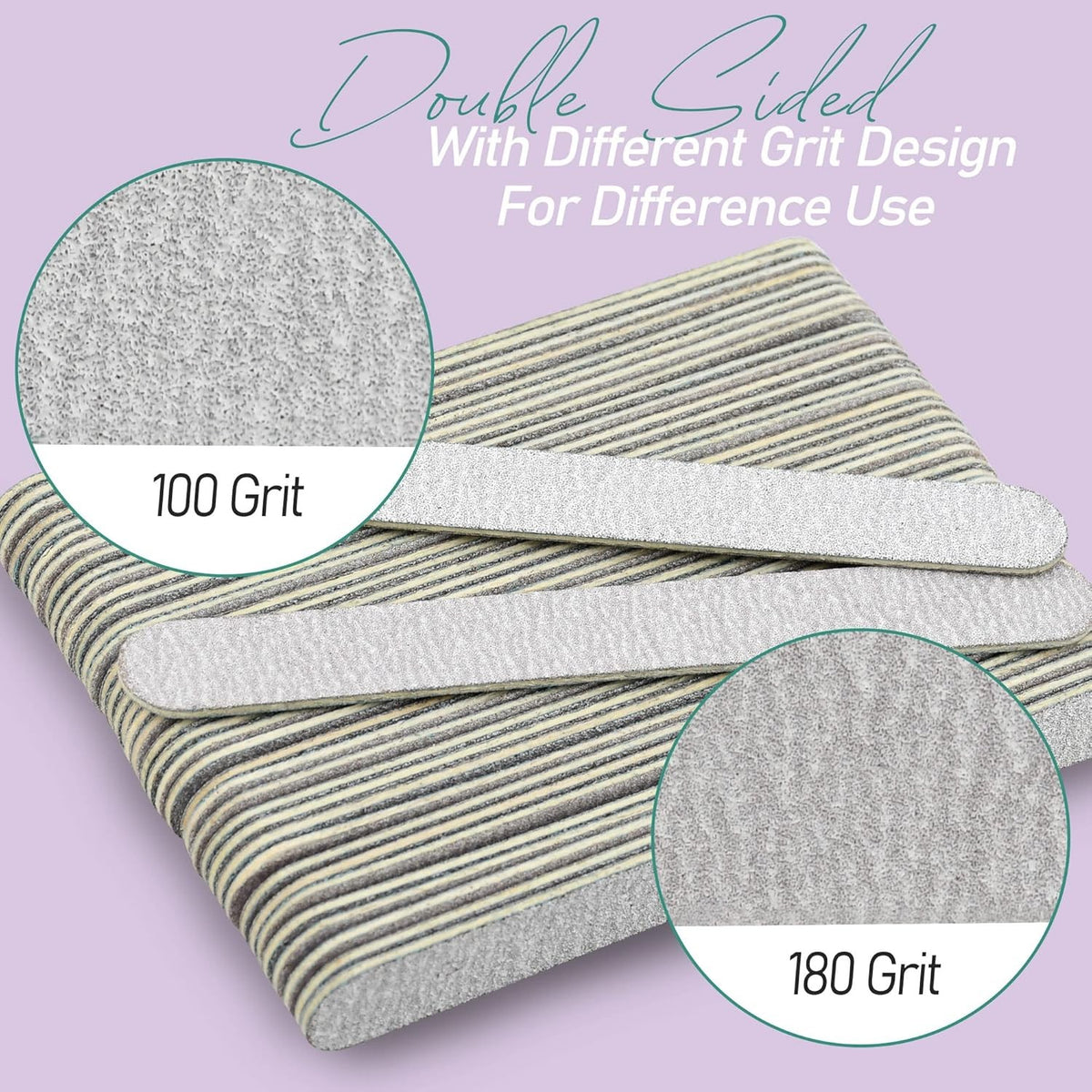 Disposable Nail Files 100/180 Grit - Professional Double Sided Emery Boards, 5 Inch