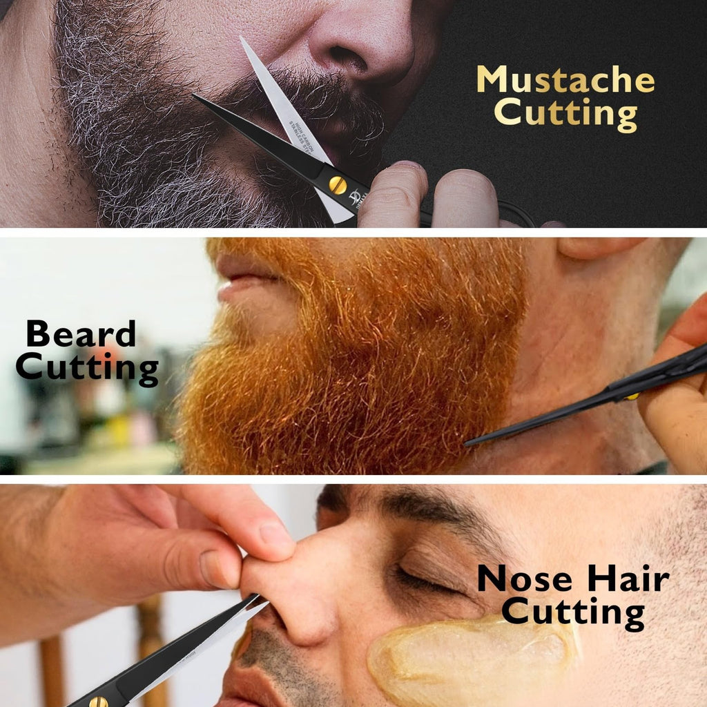 Professional Beard & Mustache Scissors Kit with Combs & Pouch for Men