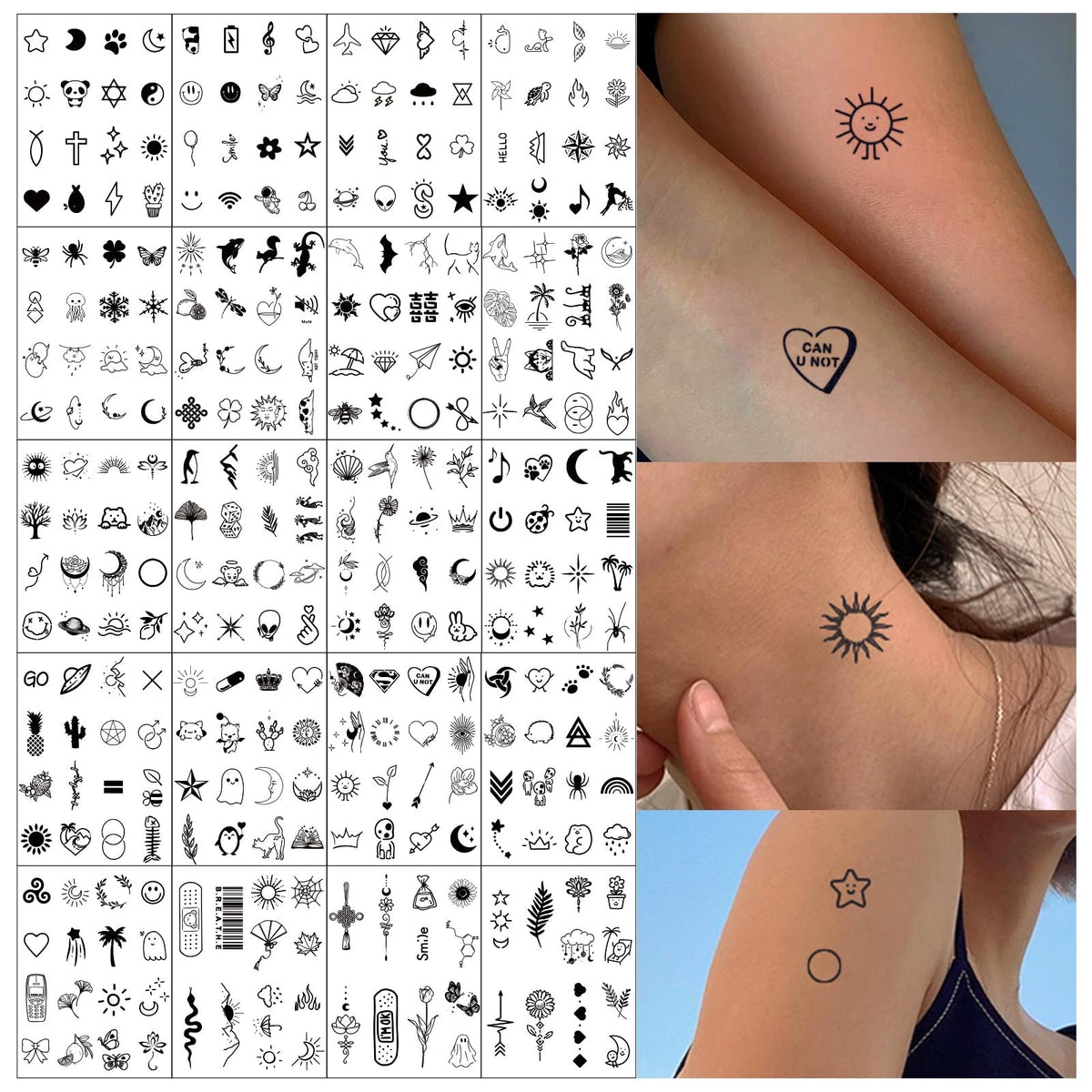 Temporary Tattoos for Adults & Kids - Small, Long-Lasting Mini Stickers (20 Sheets)