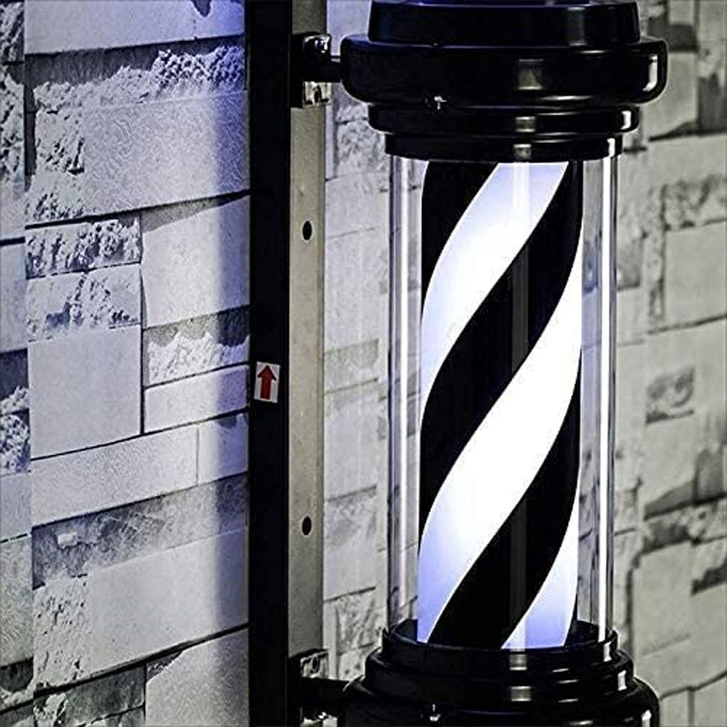 Outdoor LED Barber Pole Light Sign for Hair Salon Shop Rotating Black & White