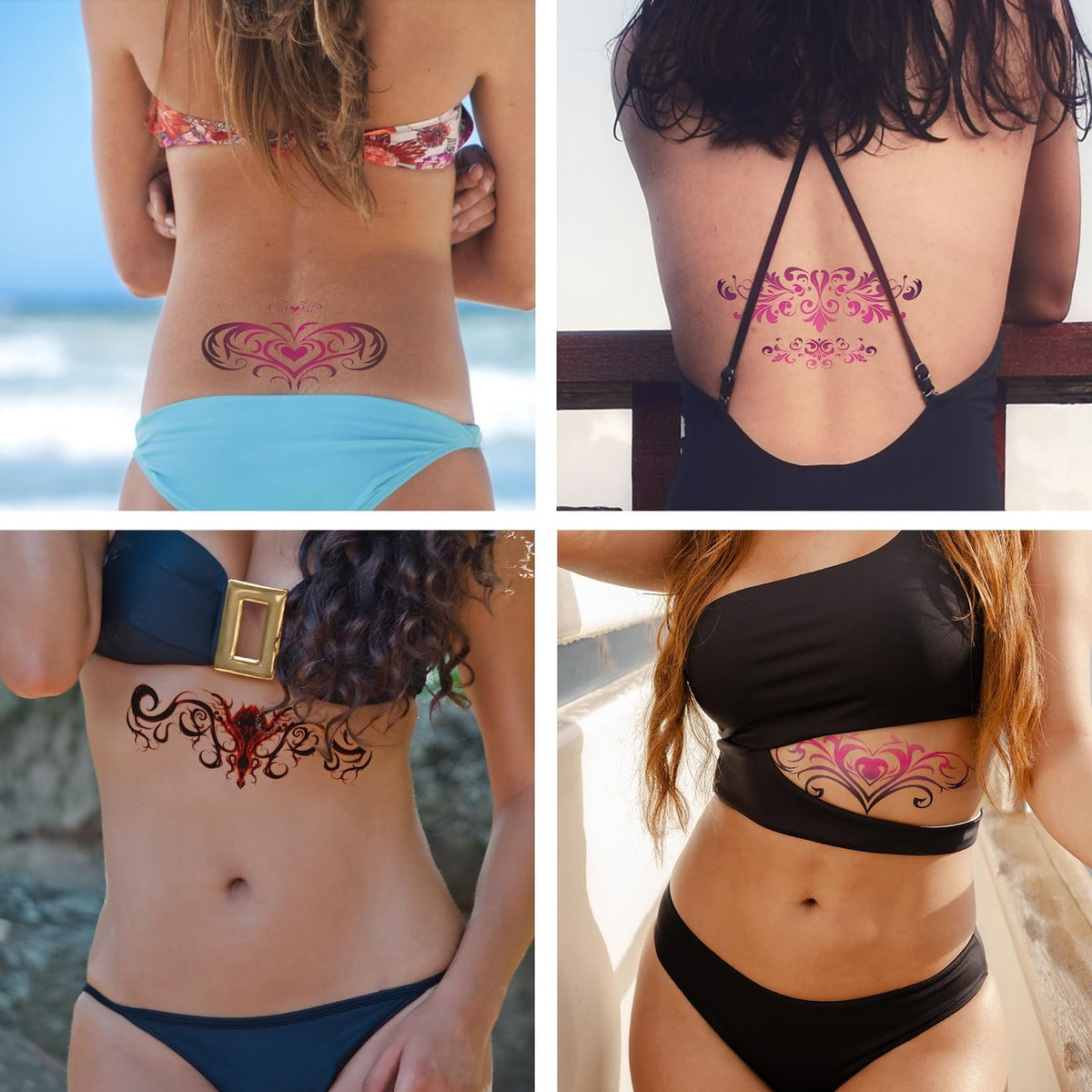Belly Temporary Tattoos 8 Sheets - Colorful Heart Designs Body Stickers