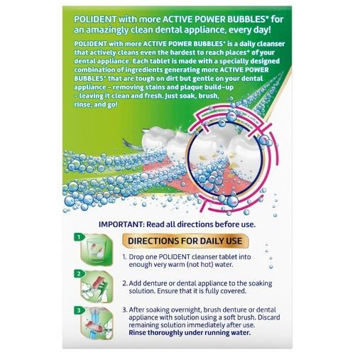 Polident Overnight Whitening Dental Appliance Cleanser Tablets 2 Pack - Antibacterial & Stain Remover