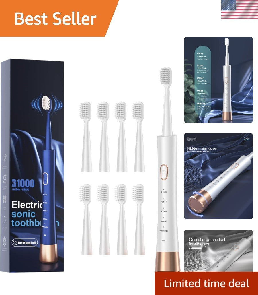 Electric Sonic Toothbrush with Smart Timer & Fast Charge – 5 Modes, 8 Brush Heads