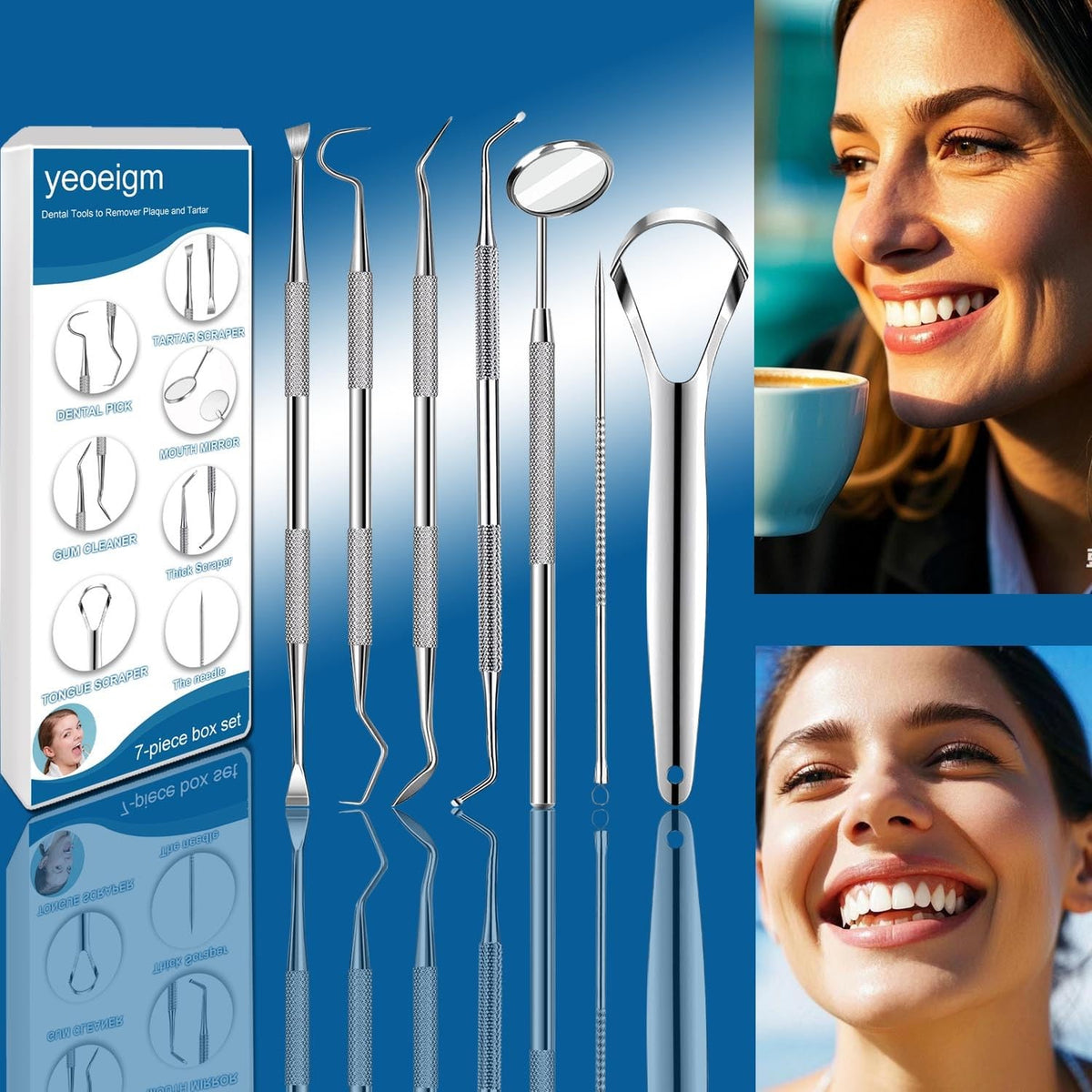 7-Piece Dental Hygiene Kit with Stainless Steel Tools for Teeth Cleaning