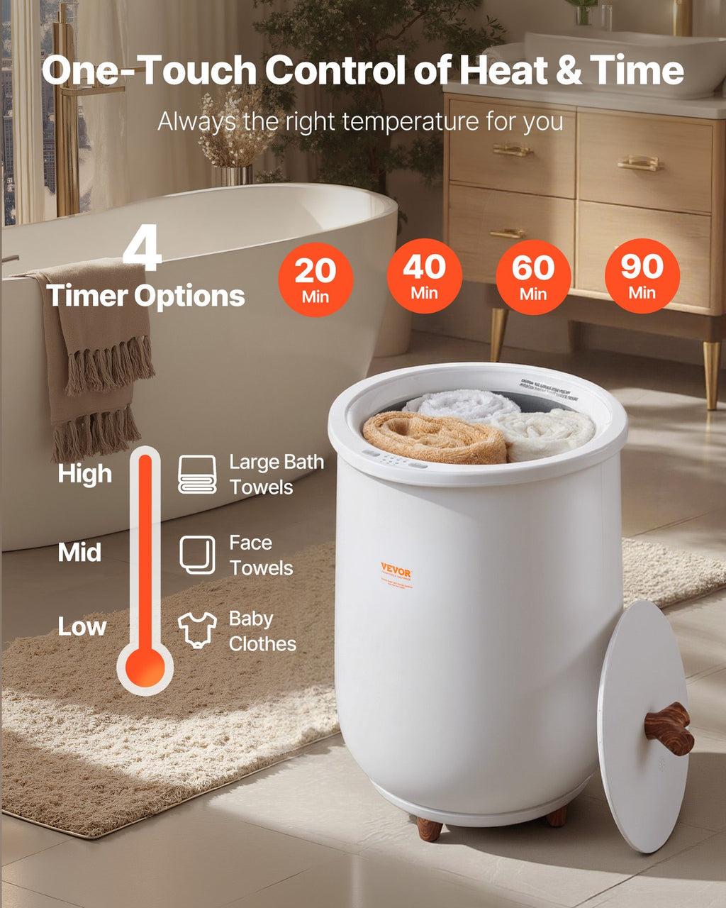 20L Large Bathroom Towel Warmer with LED Light and Aromatherapy Chamber