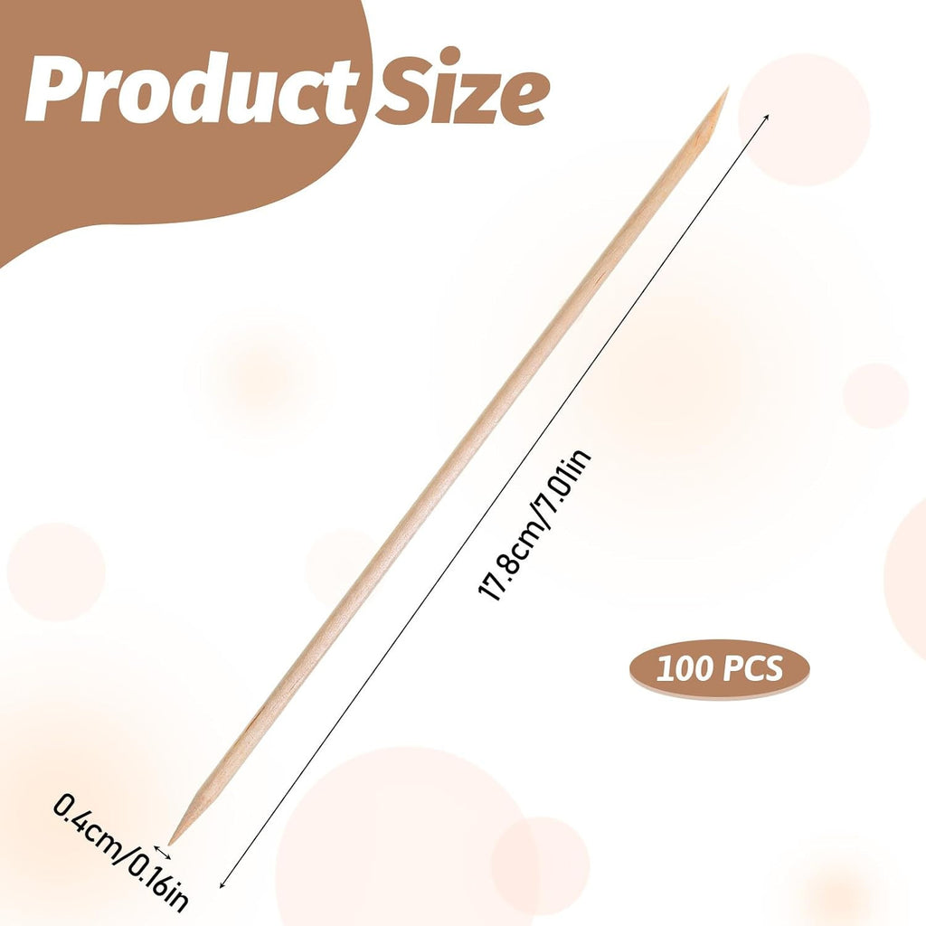 Wooden Double-Ended Cuticle Pusher Sticks - 100 Pack, 7-Inch Nail Care Tools