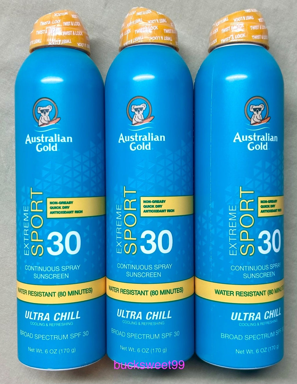 Australian Gold Extreme SPORT Ultra Chill Sunscreen Spray 6 oz - 3 Pack