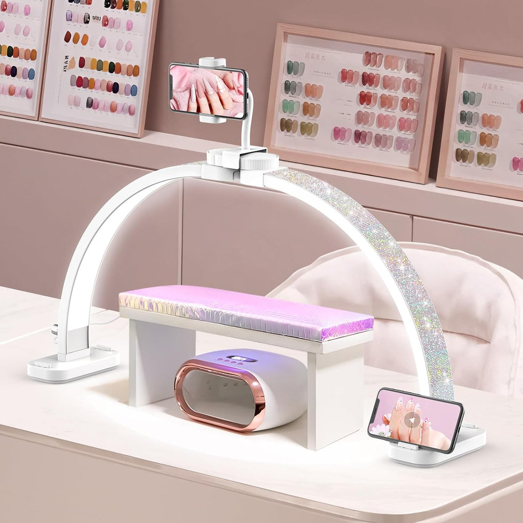 30-Inch LED Half Moon Nail Desk Light with Phone Holder - Professional Manicure Lamp