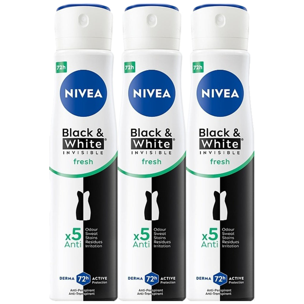 3 Pack Nivea Invisible Fresh Black & White Anti-Transpirant Spray 200ml