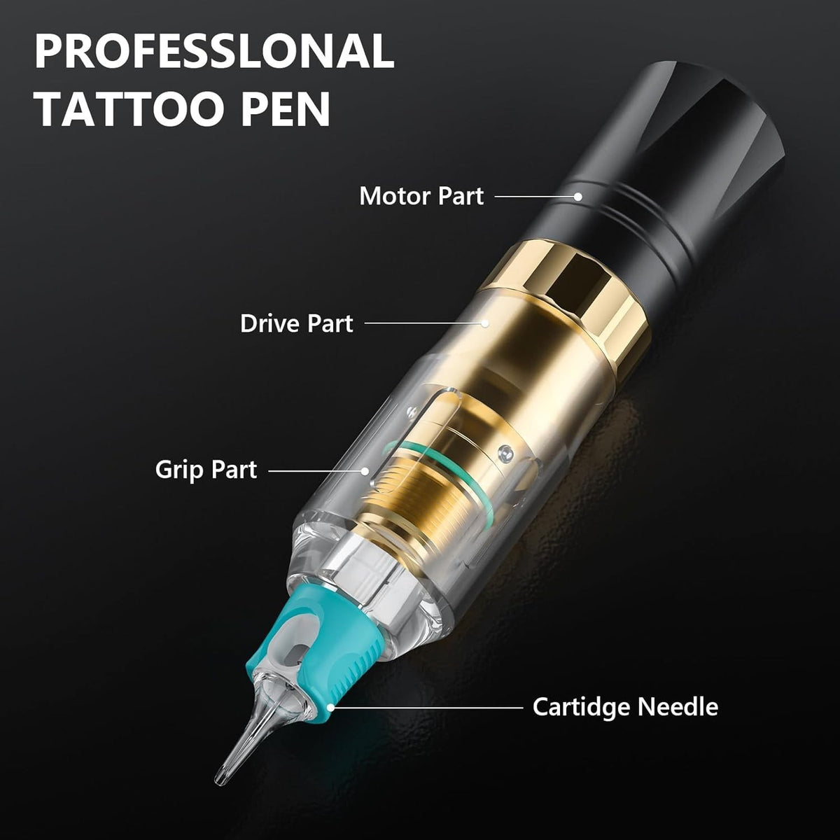 Wireless Tattoo Machine Pen Kit with 2 Batteries, 16 Cartridges & 7 Ink Colors
