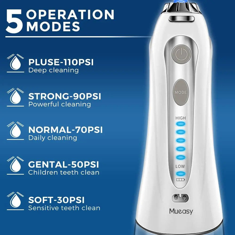 Cordless Water Flosser Dental Oral Irrigator - Rechargeable, 6 Tips, IPX7 Waterproof