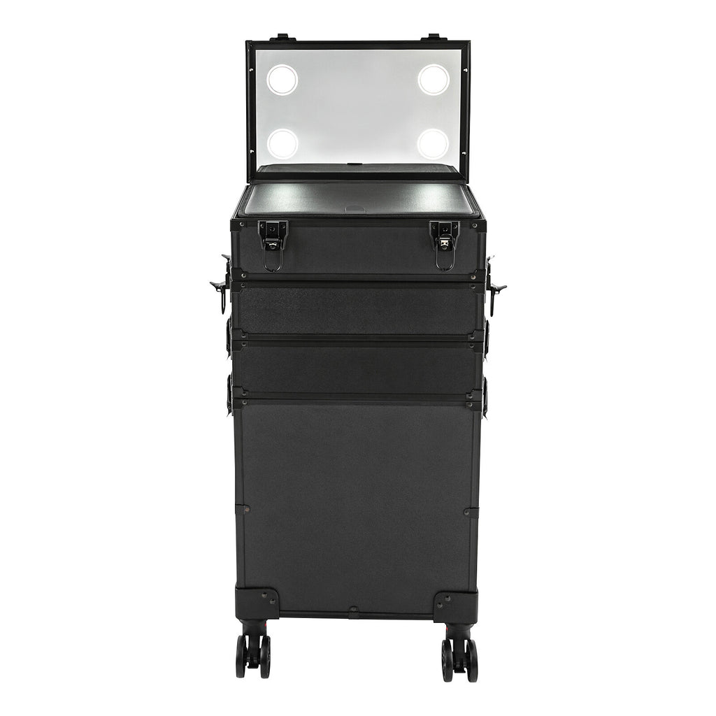 Professional Rolling Makeup Case with LED Lights and Multiple Tiers