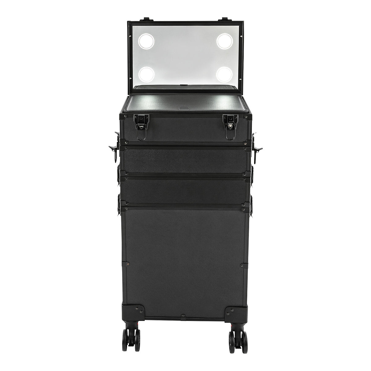 Professional Rolling Makeup Case with LED Lights and Multiple Tiers