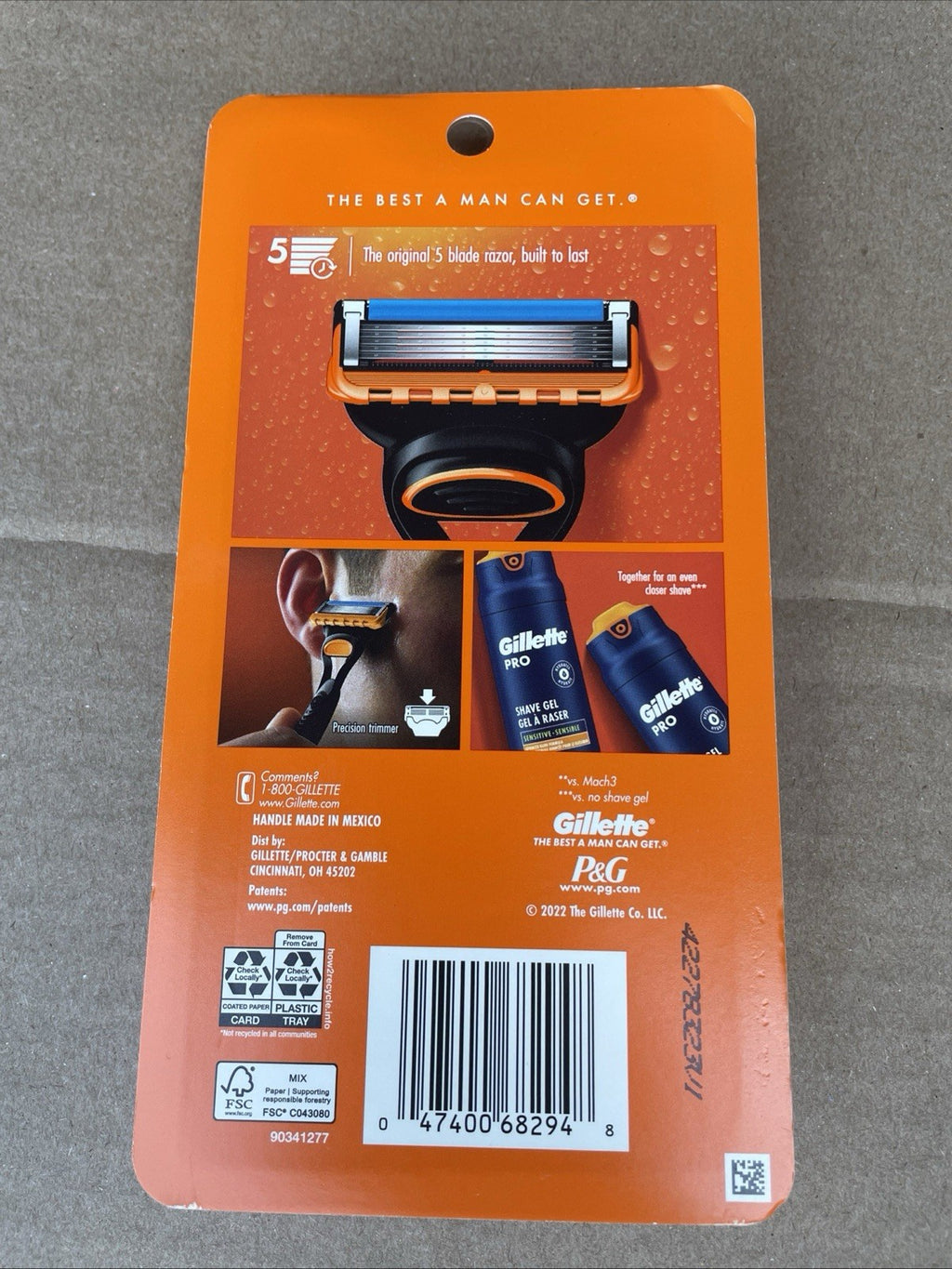 Gillette Fusion5 Men’s Razor with 5 Blade Refills - Reusable Face Shaving Set