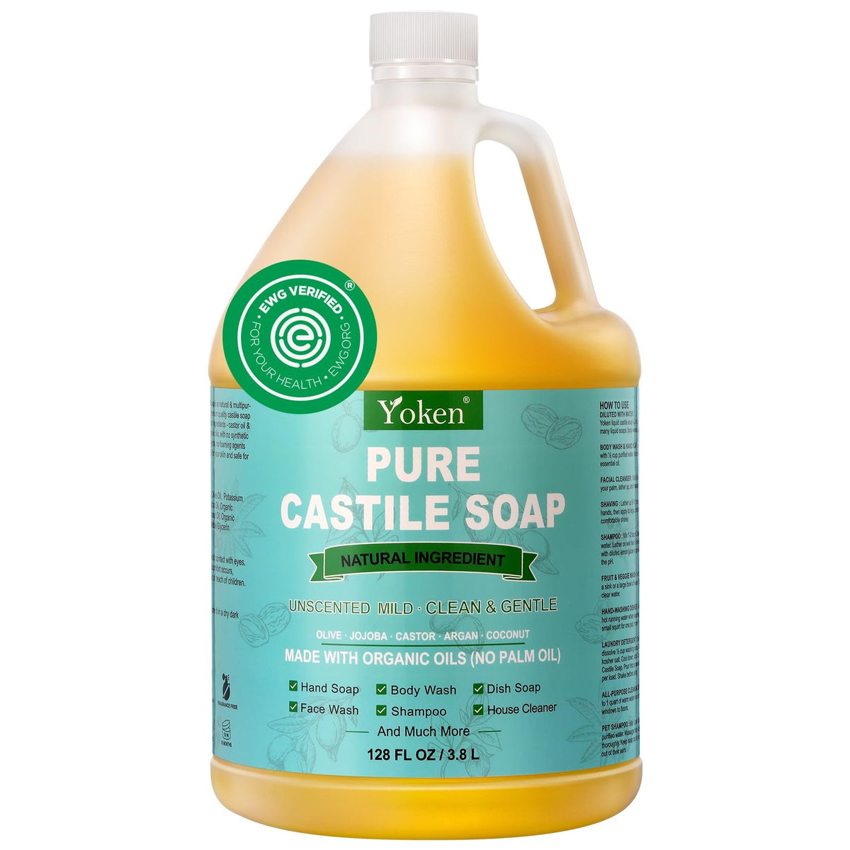 Castile Soap Liquid 1 Gallon Unscented - Versatile Vegan & Eco-Friendly Cleanser