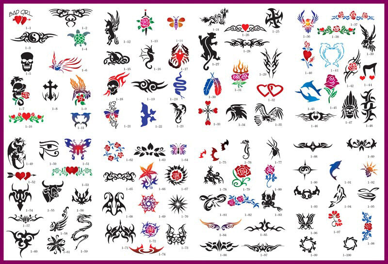 Reusable Airbrush Temporary Tattoo Stencil Booklet Set – 100 Patterns