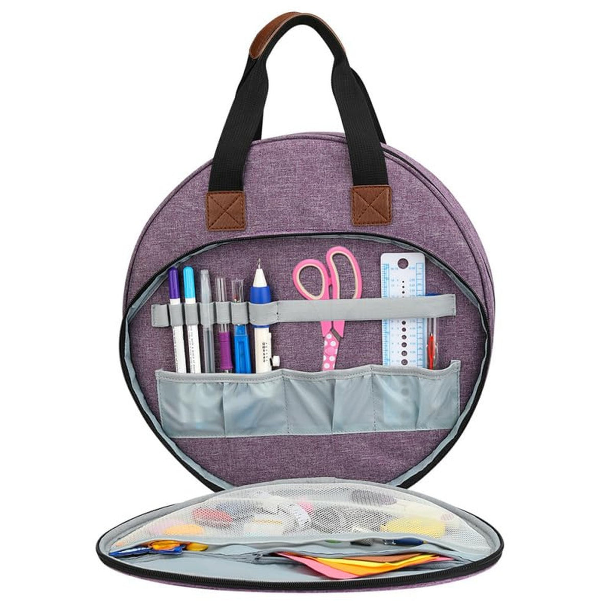 Large Capacity Embroidery Project Bag with Multiple Pockets and Handle
