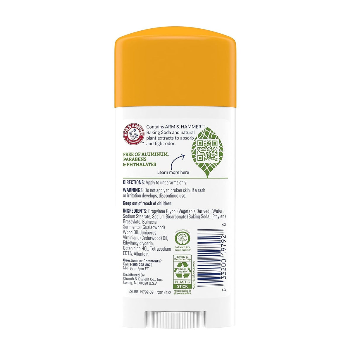 Unscented Deodorant Stick with Baking Soda & Natural Plant Extracts - 2.5 oz