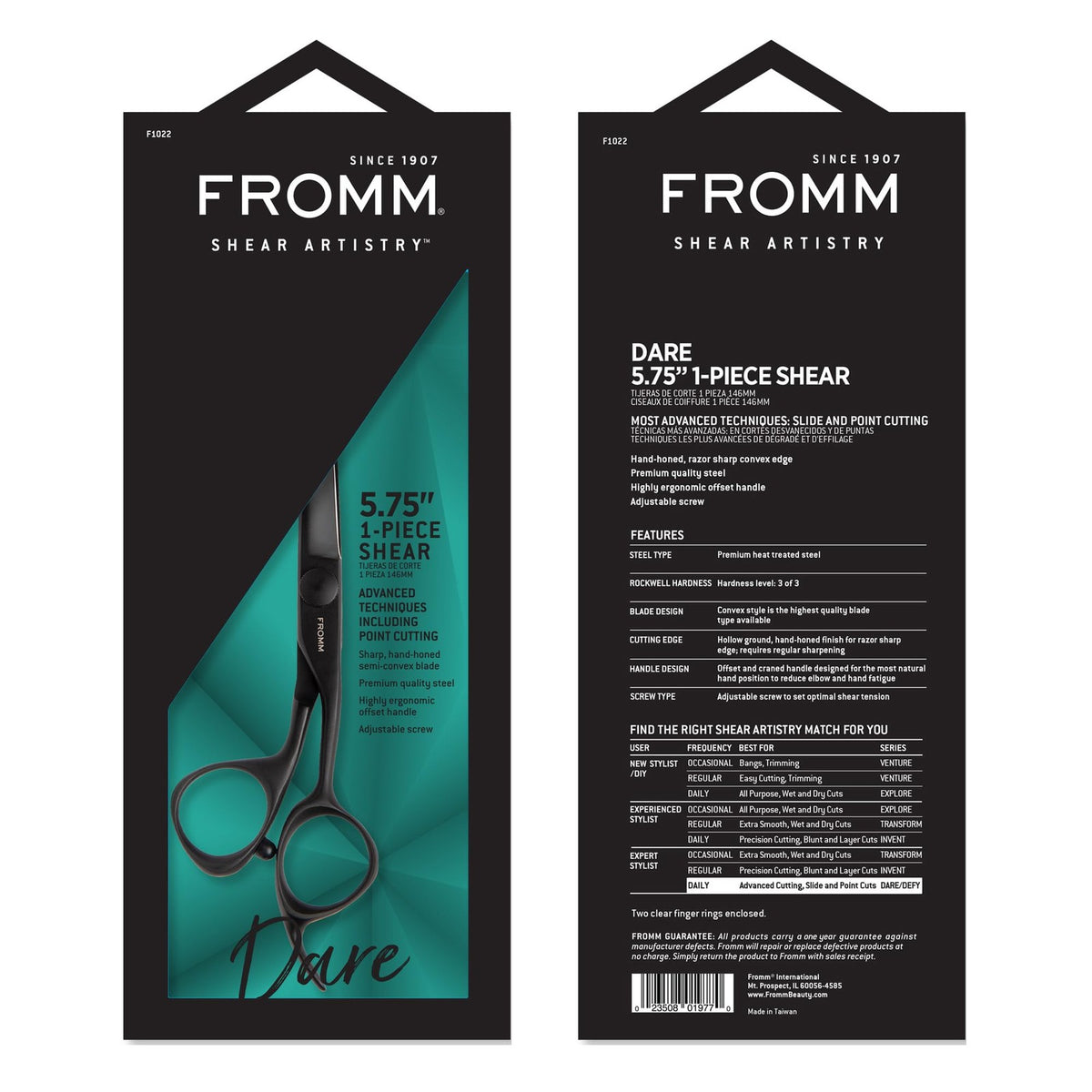 FROMM 5.75-Inch Professional Hair Shear Black Steel For Expert Stylists