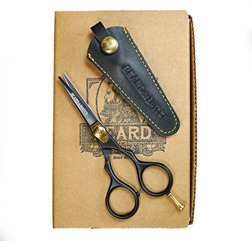 Premium Beard & Mustache Grooming Scissors with Leather Holster - Black