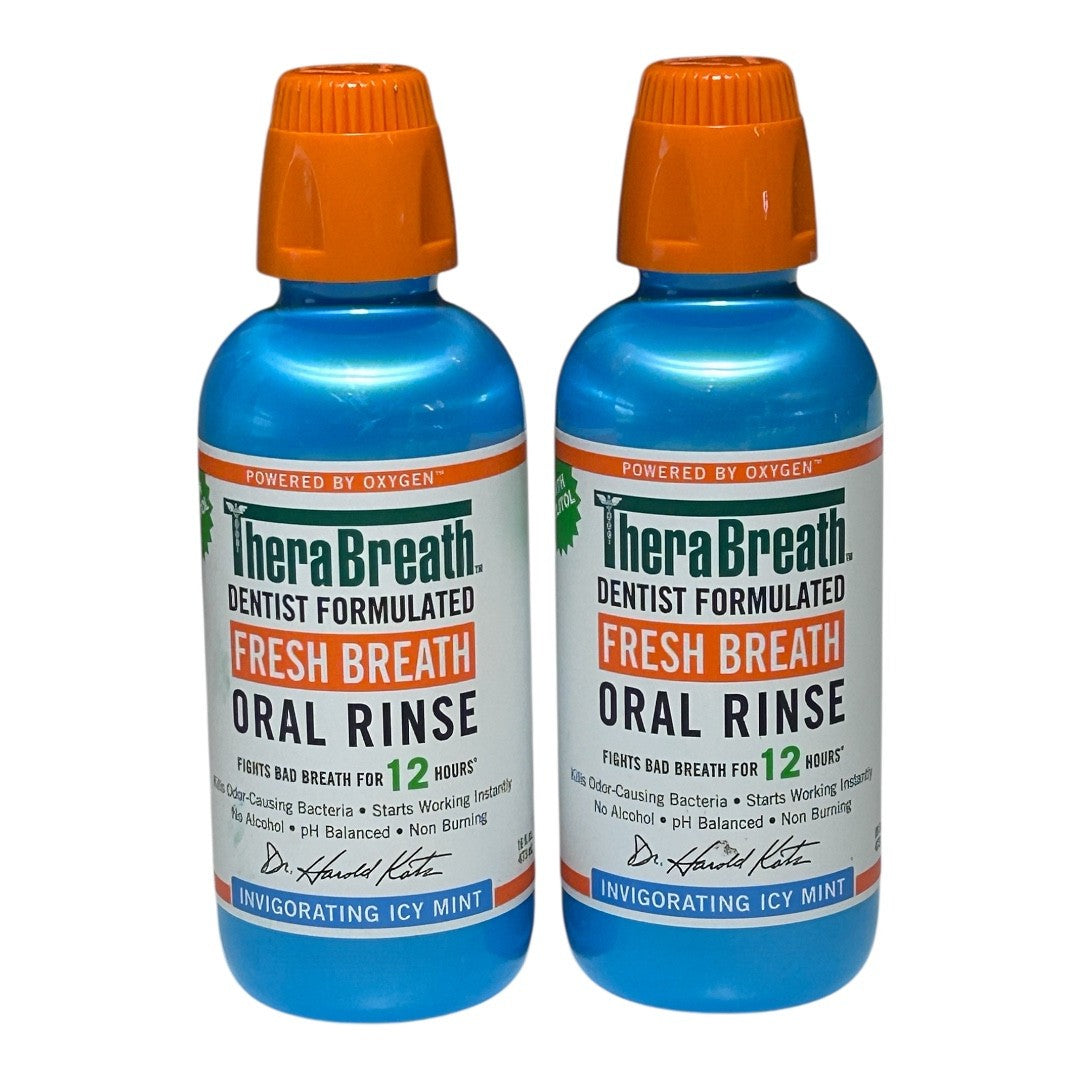TheraBreath Fresh Breath Oral Rinse Icy Mint 16 oz Pack of 2 - Breath Freshener