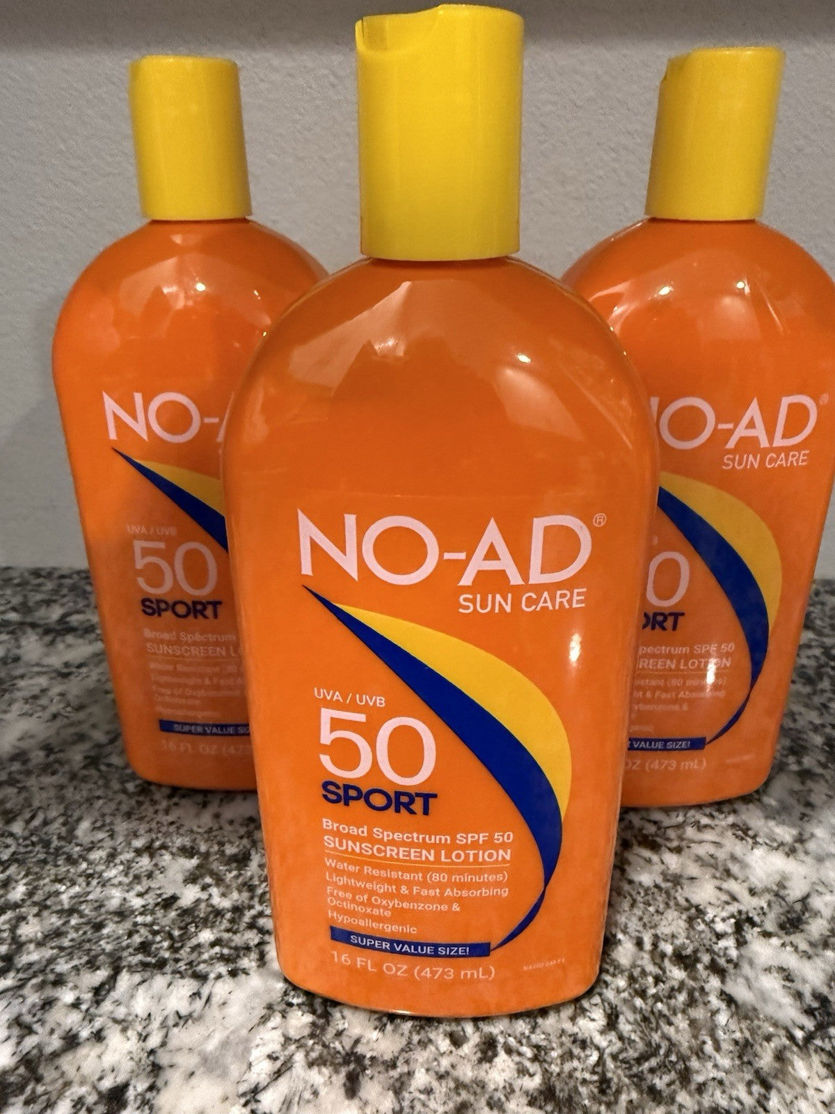 No-Ad SPF 50 Sport Sunscreen Lotion - Pack of 3, 16 fl oz Each