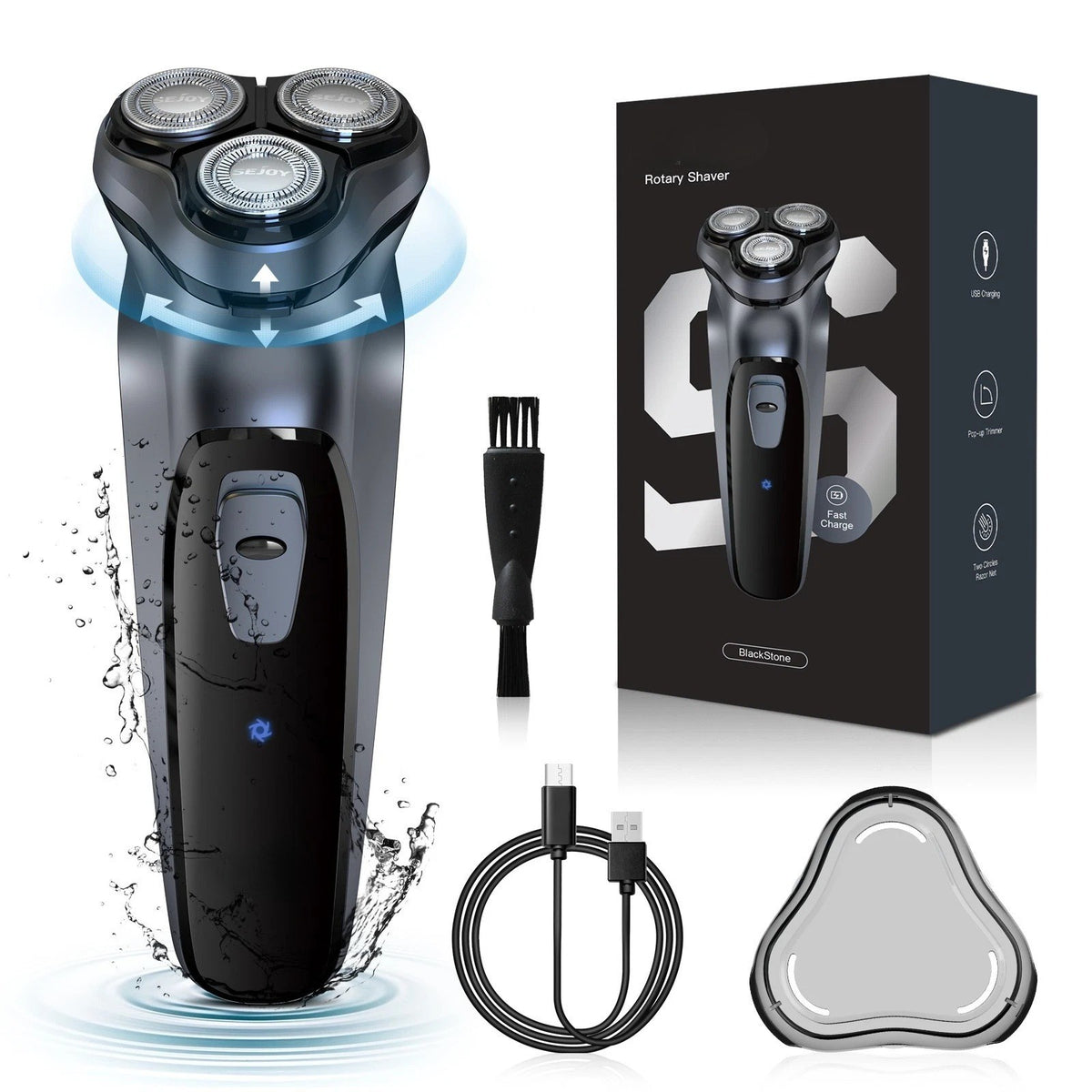 Men's Rechargeable Waterproof Electric Shaver with Trimmer for Face & Beard