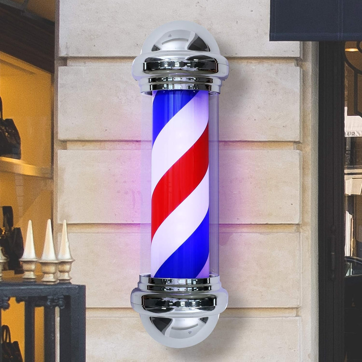 Rotating LED Barber Pole Sign with Metal Frame for Hair Salons - Multiple Colors