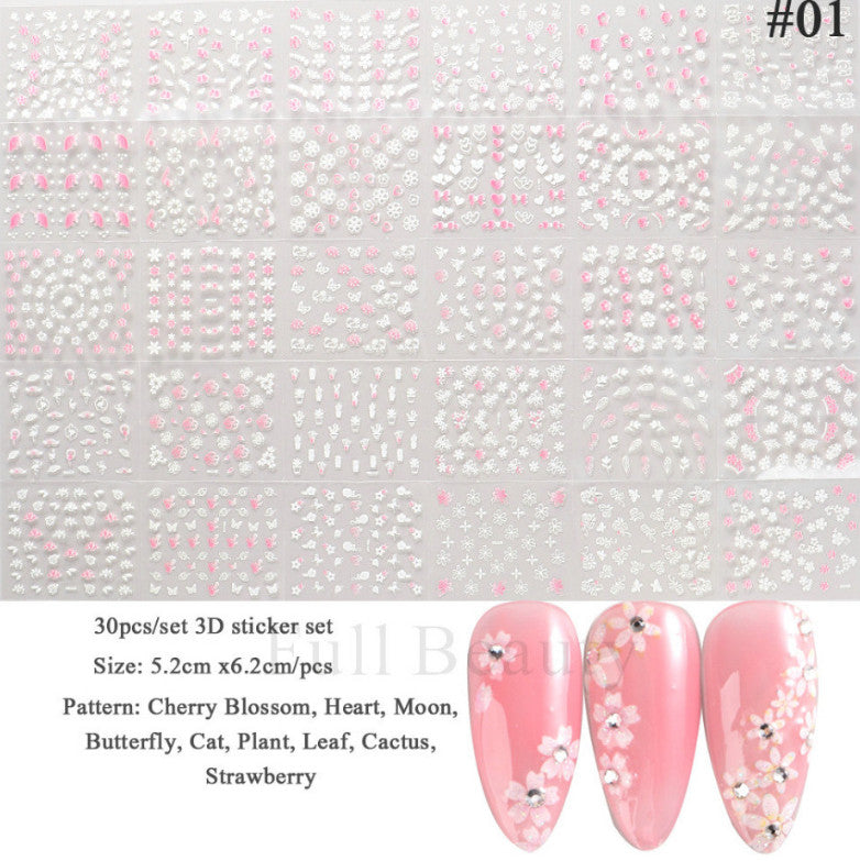 3D Flower Nail Art Stickers Set - Assorted Styles for Manicure Decoration