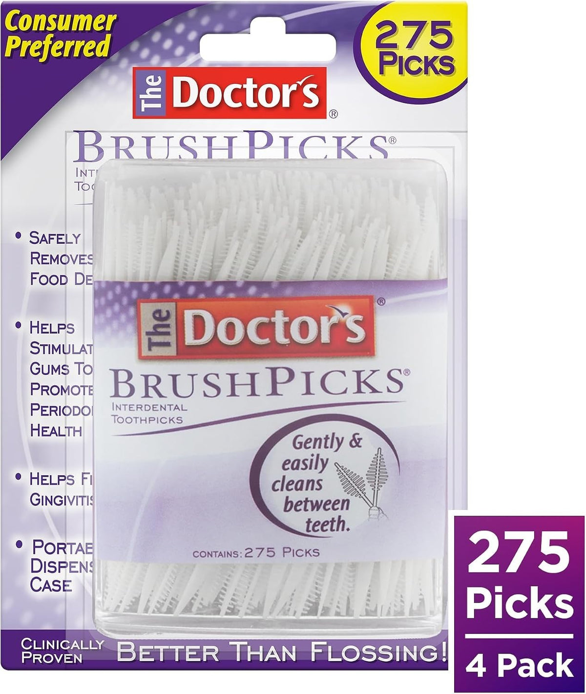 Interdental Toothpicks with Soft Bristles & Dental Picks - 1,100 Count 4-Pack