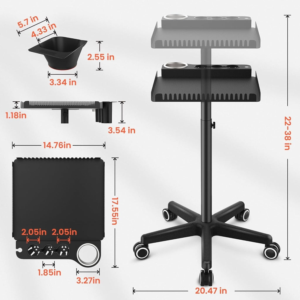 Salon Rolling Trolley Cart with Magnet Hair Dye Bowls & Tool Holder