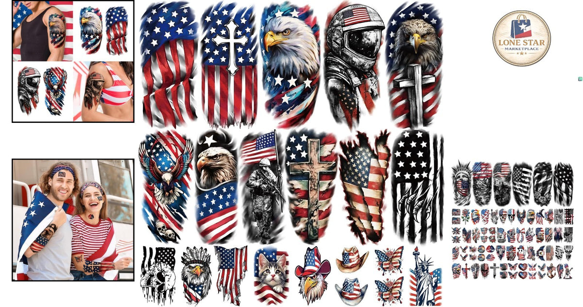 Patriotic Waterproof Temporary Tattoos – 77 Sheets for Independence Day