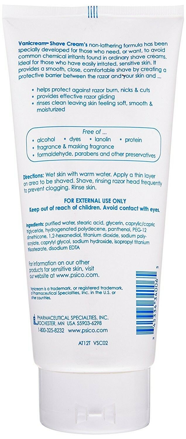Sensitive Skin Shaving Cream Non-Lathering, Dye-Free 6 oz