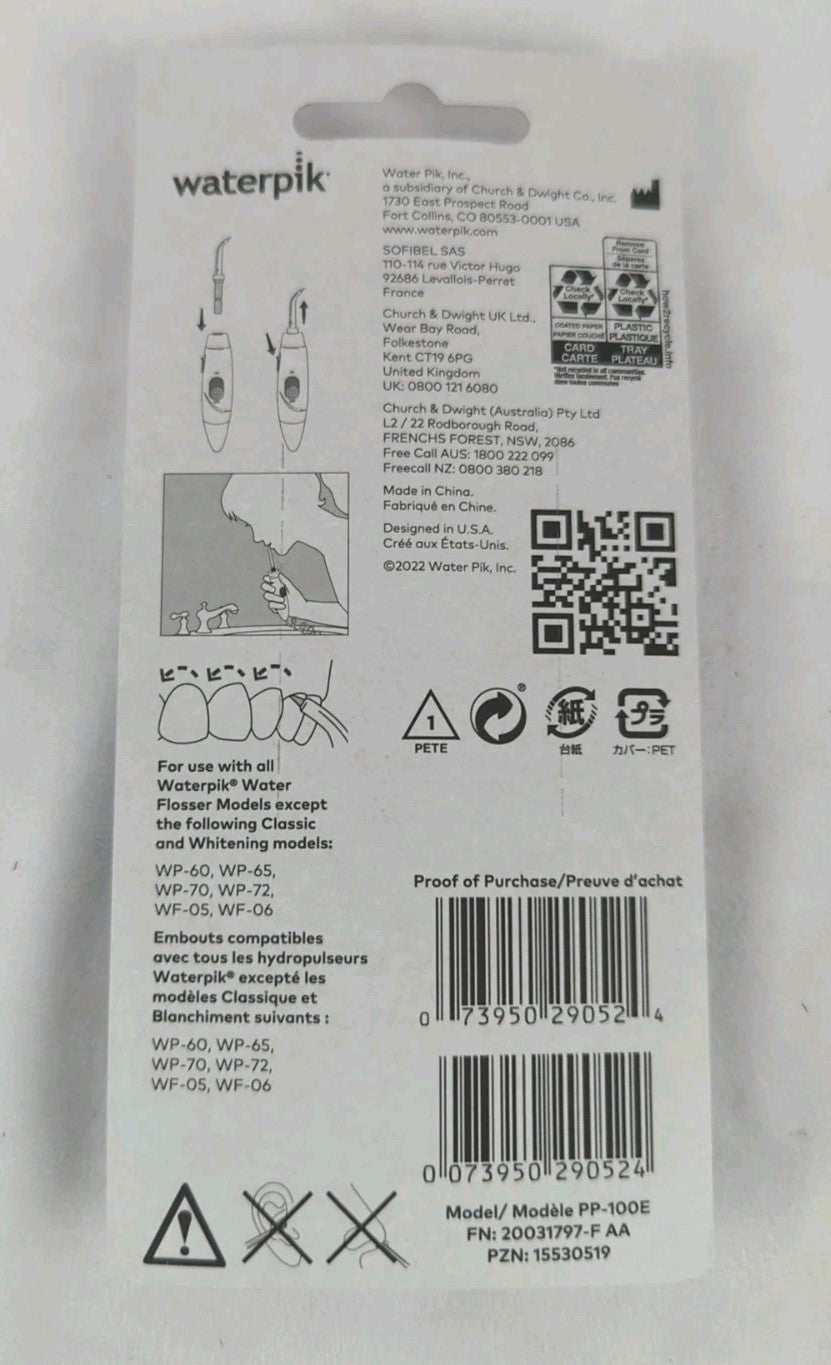 Waterpik PP-100E Pik Pocket Replacement Tips for Water Flosser - 2 Pack