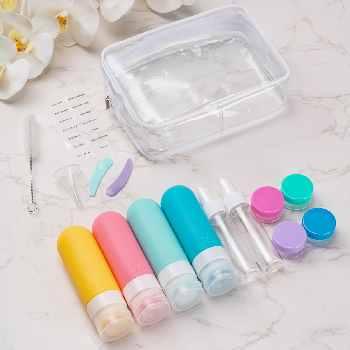16 Pack Travel Toiletry Bottles - Leakproof Silicone Refillable Containers