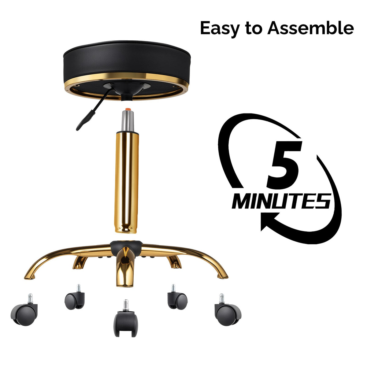 Adjustable Swivel Salon Stool with Wheels, Hydraulic Height - Black & Gold