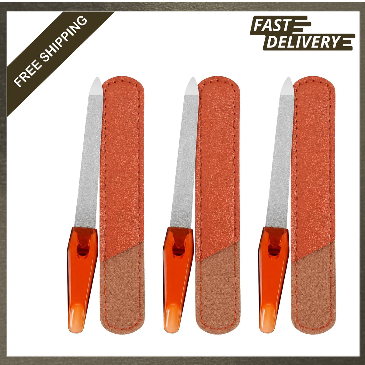Metal Nail File Set with Sharp Pointed Tips & Leather Sheath Case - 3 Pack, 5 Inch