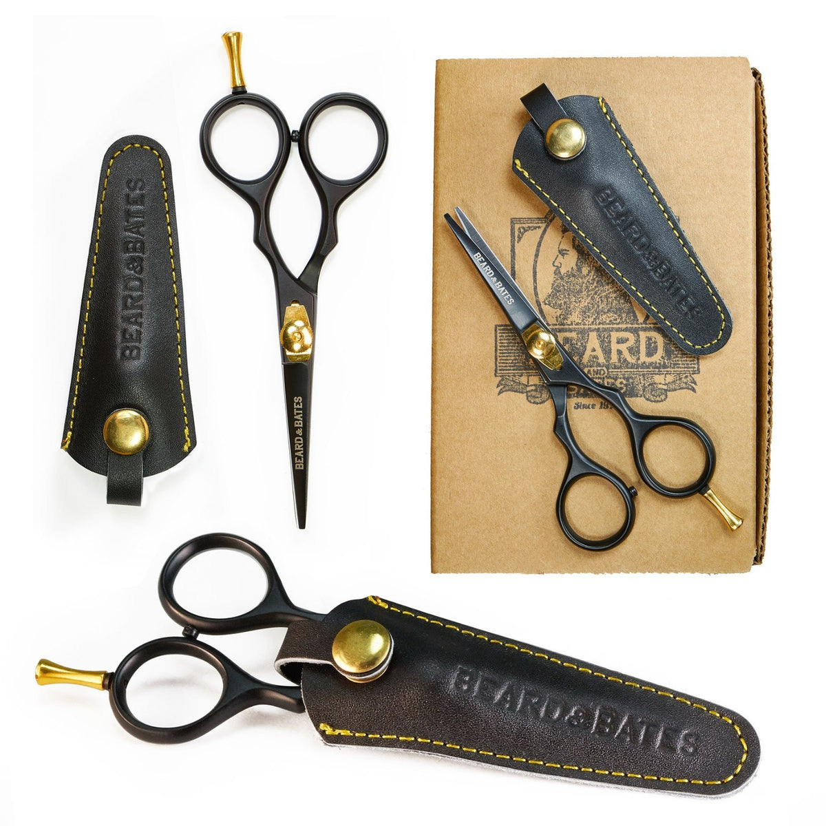 Premium Beard & Mustache Grooming Scissors with Leather Holster - Black