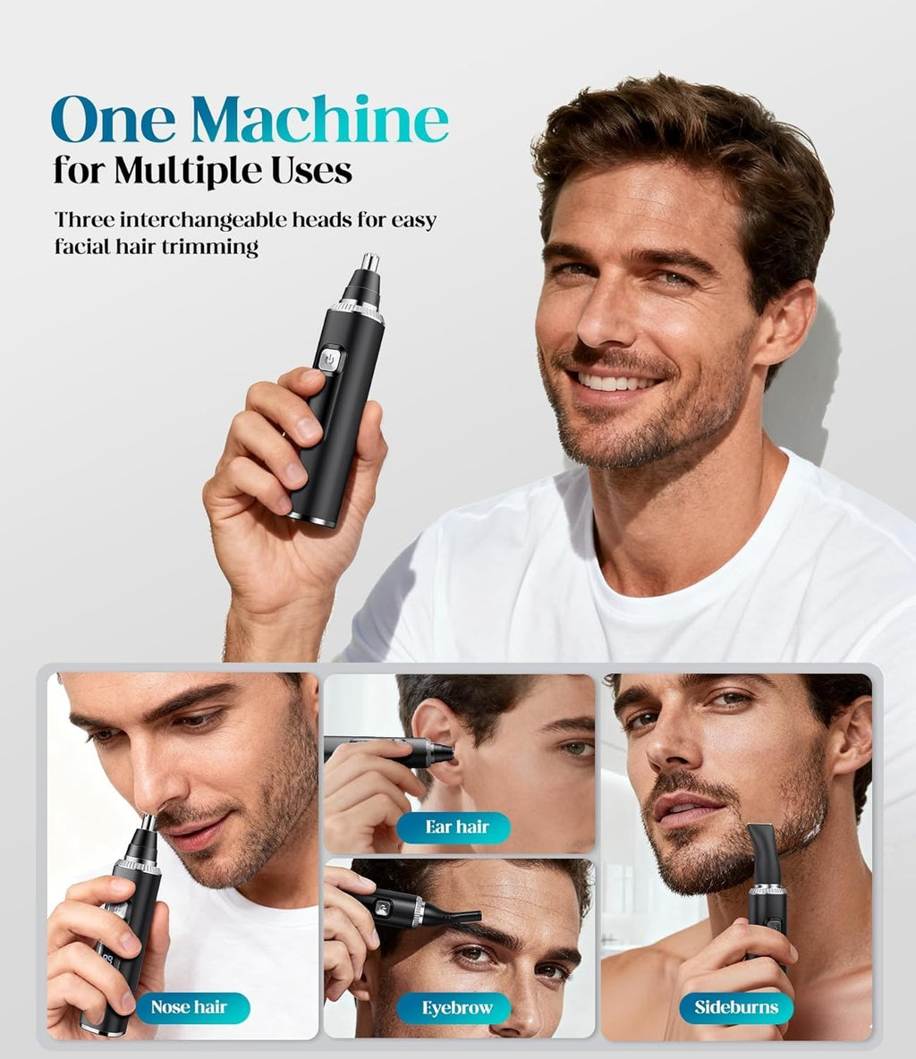 Rechargeable Water-Resistant Ear and Nose Hair Trimmer with LED Indicator