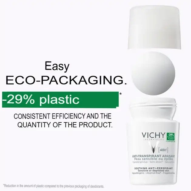 Vichy 48H Sensitive Skin Roll-on Deodorant Pack of Two - Fragrance-Free & Hypoallergenic