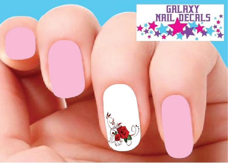 Waterslide Flower Nail Decals Set of 20 Red Roses with Swirls & Scrolls